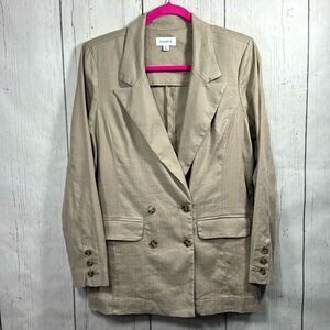 Evereve Linen Blend Double Breasted Blazer Beige Lightweight Modern Workwear